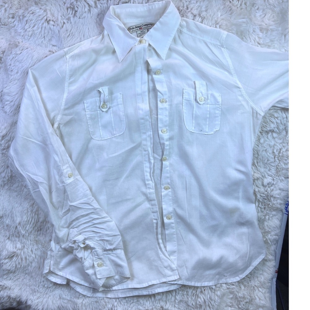 Polo Jeans Co Ralph Lauren White Cotton Button Down Utilit Shirt Womens Sz M A32
